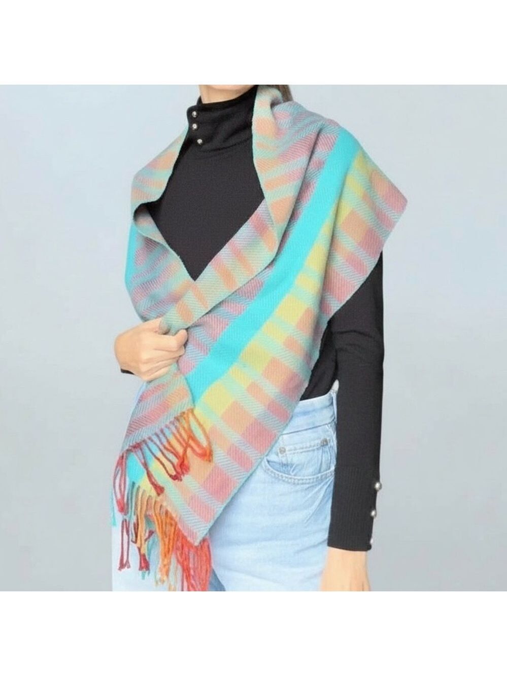 Vibrant 100% Cashmere Rainbow Plaid Scarf – Made in Scotland